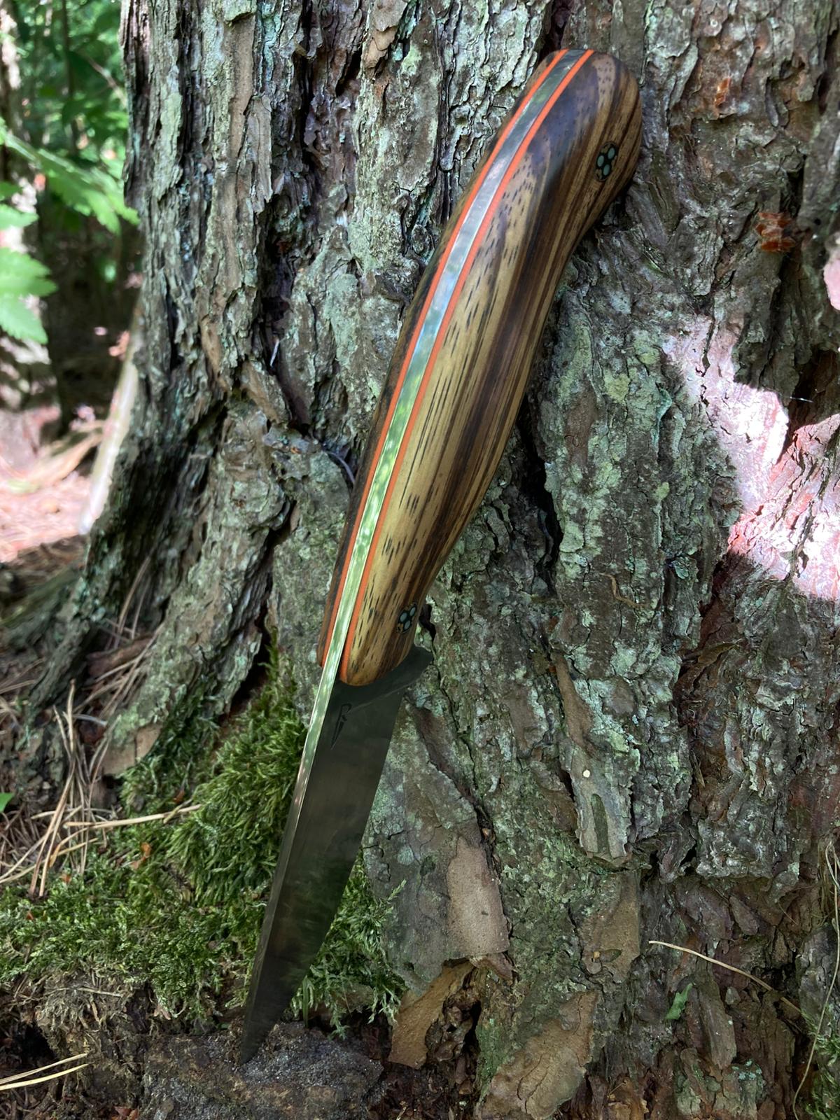 Dusk Hunter — Zebrano, G10 & Glow Mosaic Pin
