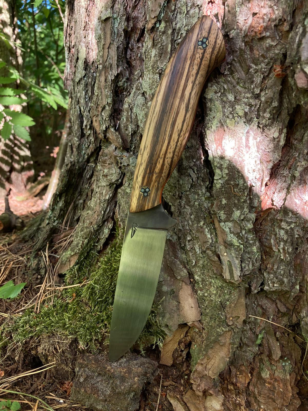 Dusk Hunter — Zebrano, G10 & Glow Mosaic Pin