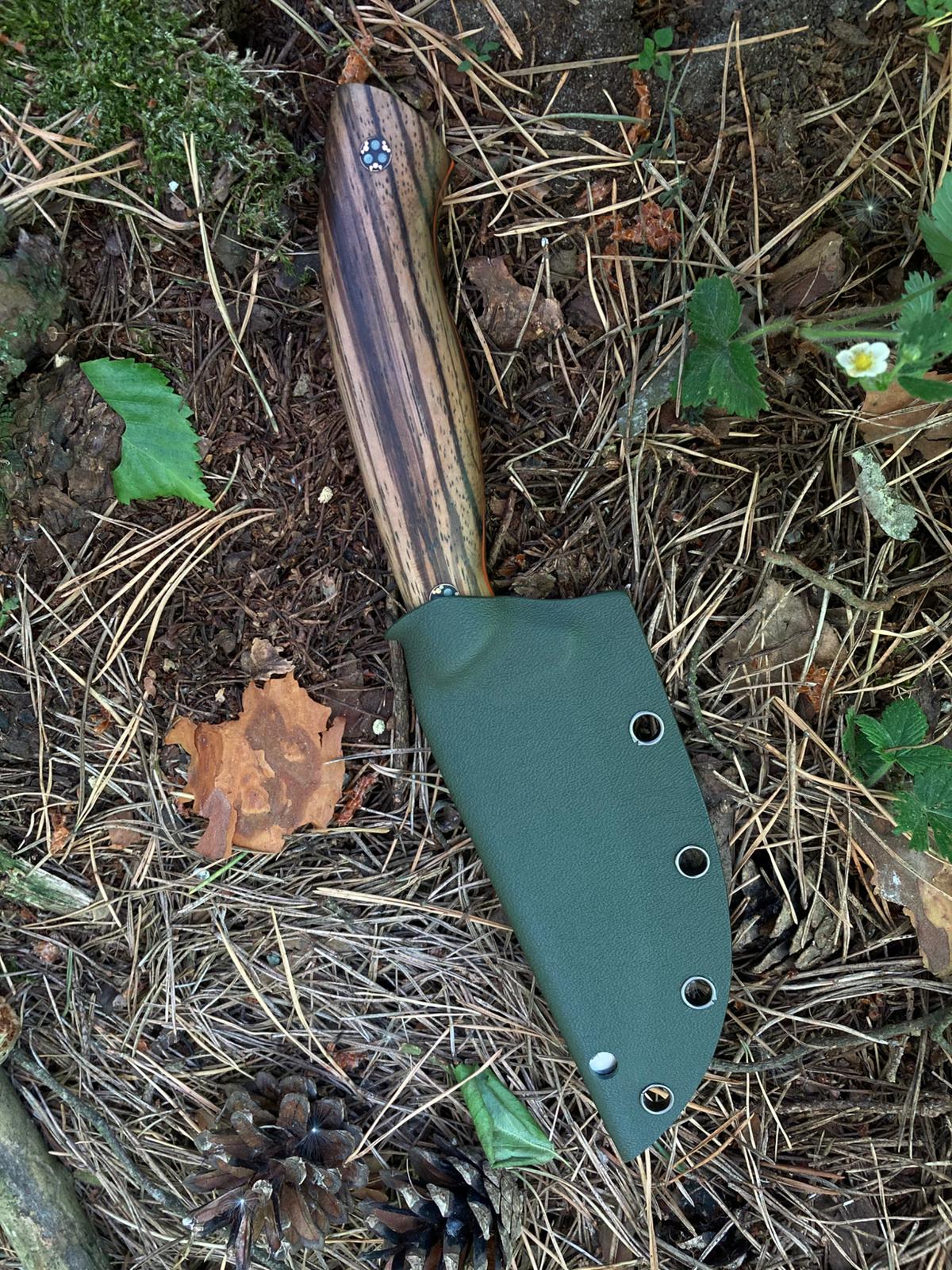Dusk Hunter — Zebrano, G10 & Glow Mosaic Pin